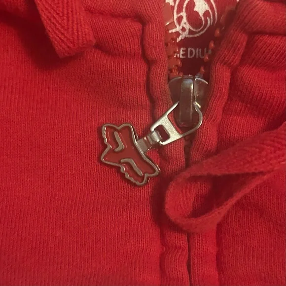 Size Fox Red Zippered Hoodie with Fox Logo Vintage - Picture 8 of 11